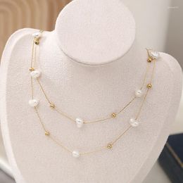 Chains SZN 316L Stainless Steel Charm Large Heart Pearl Beads Pendant Necklace For Women Trend Girls Neck Jewelry Chain Party Gifts