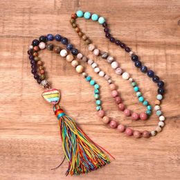 Pendant Necklaces Natural Stones Mala Chakra Charm Long Tassel Women Triangle Elegant Bead Knotted Yoga Necklace Jewellery Gifts