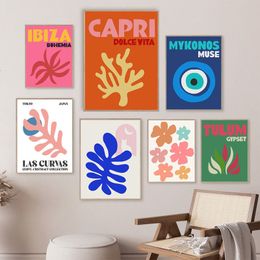 Wall Stickers Ibiza Mykonos Muse Eye Tulum Coral Flower Wall Art Canvas Painting Nordic Posters And Prints Wall Pictures For Living Room Decor 230412