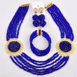 Necklace Earrings Set Royal Blue African Beads Jewelry Crystal Bride Nigerian Wedding