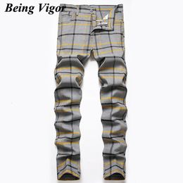 Mens Pants Being Vigour Mens Chino Pants Inch Size Business Casual Straight Plaid Pants Slim Fit Leisure Trousers 230413