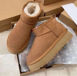 Classic Mini Platform Snow Boots Winter Ankle For Women Thick Bottom Soft and thick Genuine Leather Warm Fluffy Booties With Fur Stylish shoes go with everything