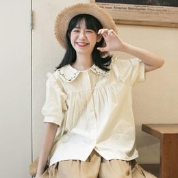 Women's Blouses QWEEK Blouse Women Kawaii Japanese Preppy Style Oversize Shirt Chic Short Sleeve Top Lolita Sweet Soft Girl Cute Summer