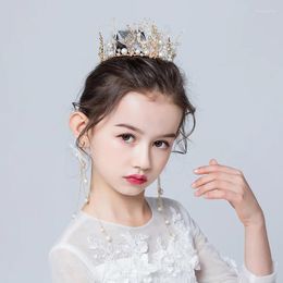 Hair Clips Fashion Crystal Crowns Earrings For Kids Child Girls Pearls Tiaras Diadems Pography Wedding Party Accessories