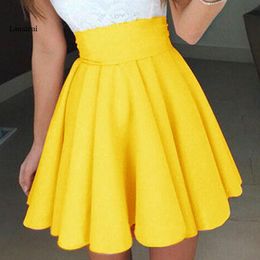 Skirts Arrival Wholesale Party Yellow Female Womens Party Cocktail Mini Skirt Ladies Summer Skater Skirt Falda 230413