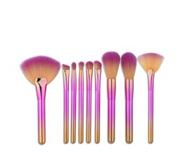 Other Health Beauty Items 9Pcs/Set Fan Foundation Makeup Brushes Rainbow Eyeshadow Powder Eyebrow Eyeliner Make Up Brush Set Profe Dhdnr