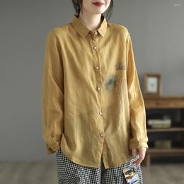 Women's Blouses 23 Women Linen Shirts Spring Mori Girl Style Painted Loose Turn-Down Collar Single-Breasted Female Tide Tops Wild