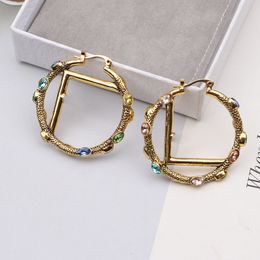 Simple 18K Gold Plated Hoop Earrings Luxury Brand Designers Letters Stud Geometric Famous Women Colourful Crystal Rhinestone Pearl Earring Wedding Party Jewerlry