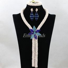 Necklace Earrings Set Pretty Beige/White Women Bridal Jewelry Dubai African Valentine's Gift 2023 Beads ALJ219