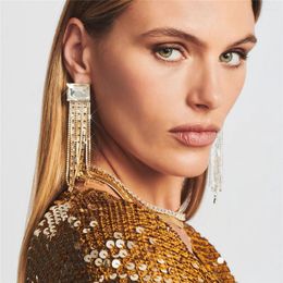 Stud Earrings Exquisite Luxurious Accessories Fashion Trend Square Shiny Rhinestone Long Tassel Wholesale For Women