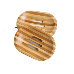 Wooden Soap Dishes Tray Holders Natural Bamboo Dish Storage Soaps Rack Plate Box Container for Bath Shower Bathroom FMT2051