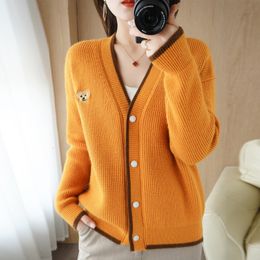 Women's Knits Tees Casual Little bear vneck Cashmere cardigan women Autumn winter Long sleeve button female Fashion ladies sweater 230413