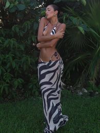 Two Piece Dress Summer Beach Set Sexy Zebra Print Crop Top and Bandage Long Skirt Outfits Fashion Vacation Island Three Sets 230413