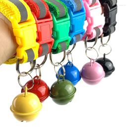 Dog Collars Reflective Nylon Dogs Adjustable With Bell For Cat Puppy Little Safety Buckle 6 Colours Pets Collar