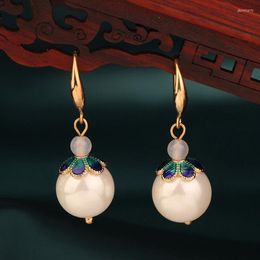 Dangle Earrings MYWINY 2023 Pearls Copper Cloisonne Ethnic Flower Vintage Fashion Jewelry For Women And Girl Gift