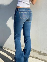 Women s Pants s Vintage Bootcut Jeans Star Print Low Rise Stretch Wide Leg Denim Bell Bottoms Blue XL 231113