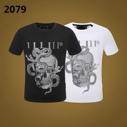 PP Fashion Men's Designer slim fit T-shirt Summer rhinestone Short Sleeve Round Neck shirt tee Skulls Print Tops Streetwear collar Polos M-xxxL P2079