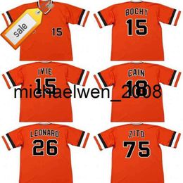 Mich28 Men 15 BRUCE BOCHY 15 MIKE IVIE 18 MATT CAIN 26 JEFFREY LEONARD 75 BARRY ZITO 1975 Baseball Jersey