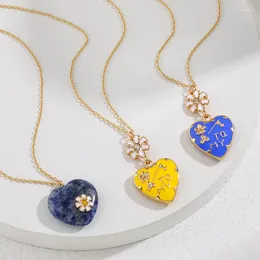 Pendant Necklaces 2023 Love Peach Enamel Dripping Oil Necklace For Women Fashion Lapis Lazuli Heart Shape Collar Stainless Steel Chain