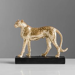 Decorative Objects Figurines Resin Cheetah Statue Animal Decorative Figurines Simulation Golden Leopard Home Living Roon Desk Decor 231113