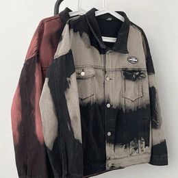 Men's Jackets Retro Tie-dye Contrasting Workwear Jacket Men Street Korean Patch Designs Coat Niche Hip-hop Washed Distressed Lapel Button