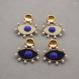 Stud Earrings European Niche Design Enamel Gilded Stone Craft Middle Pearl Studs For Women