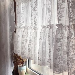 Curtain White Striped Flower Lace Embroidery Short Tulle Curtains For French Bedroom Living Room Pleated Window Kitchen Cabinet