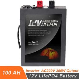 12V 100AH Lifepo4 Lithium Battery with BMS AC 220V 300w Inverter Lithium Battery Pack Solar Rechargeable Battery For Motor RV