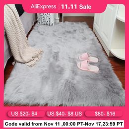 Carpet Long Plush Furry Carpet For Living Room Soft Artificial Sheepskin Rugs For Bedroom Bedside Floor Cushions White Windows Mat 231113