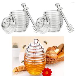 Storage Bottles 1/2pcs 265ML Honey Pot Transparent Jar Glass Container Bottle With Stirring Rod And Sealed Cover Kitchen