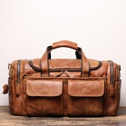Duffel Bags European And American Retro Frosted Leather Handbag Men's One-shoulder Messenger Bag Short-distance Travel