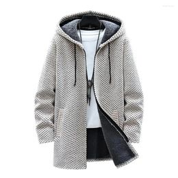 Men's Suits Stylish Men Jacket Drawstring Warm Hooded Sweater Pockets Knitting