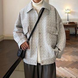 Men's Jackets Jacket Spring Autumn Woolen Workwear Casual Tops Winter Plaid Turndown Collar Single-breasted Long Sleeves Coat