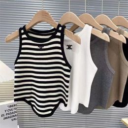 Large size high waist short striped ice silk vest womens halter top small vest with irregular fashion hem.