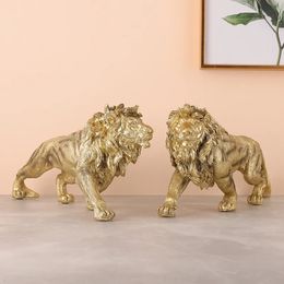 Decorative Objects Figurines Resin Golden Lion King Figurines Home Office Desktop Modern Animal Statue Decoration Accessories Living Room Decor 231109