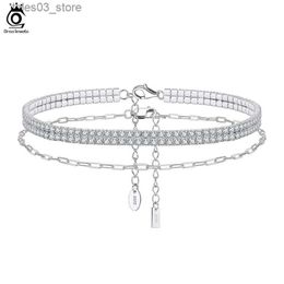 Anklets ORSA JEWELS 925 Sterling Silver Paper Clip 2mm 2 Rows Tennis Chain Anklet for Women Foot Bracelet Ankle Straps Jewellery SSA02 Q231113