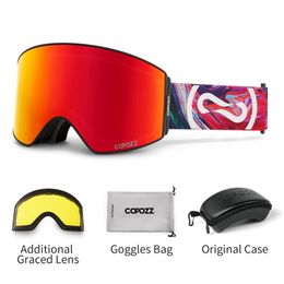 Skibrille COPOZZ Magnetische professionelle Skibrille UV400-Schutz Antibeschlag-Skibrille für Männer Frauen Schnellwechselobjektiv Snowboardbrille 231113