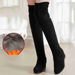 Boots Sexy Slim Fit Elastic Flock Over The Knee Boots Women Shoes Autumn Winter Sexy Ladies High Heel Wedges Long Thigh High Botas AA230412