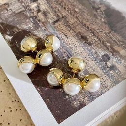 Stud Earrings French Retro Light Luxury Flower-shaped Double-sided Pearl For Women Fashion Elegant Jewellery Accessories