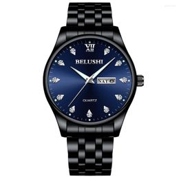 Wristwatches BELUSHI Brand Diamond Business Men Watches Black Steel Fashion Luxury Quartz Wristwatch Date Clock Male Hodinky Men's Watch