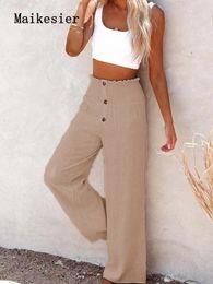 Women's Pants Capris Spring Summer Elastic Waist Solid Cotton Linen Loose Clothes Wide Leg Women's Trousers Oversize Woman Pants Baggy Pants 230413