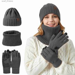 Hats Scarves Sets Fashion Beanie C Hat Scarf and Gs Three-Piece Set Women Warm Knitted Hat Winter Thick Solid Men Female Scarf Hat Suit 2023L231113