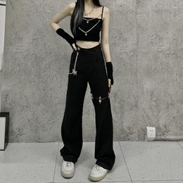 Women's Two Piece Pants Insozkdg Korean Fashion Harajuku Streetwear Set Women With Chain Small Sling Hip Hop Loose Hollow Woman Summer