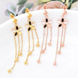 Dangle Earrings Fashion Korean Version Of Five-leaf Flower Titanium Steel Female Temperament Gold Chrysanthemum Jewellery