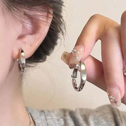 Hoop Earrings Korean Metal Smooth For Women Girls Punk Simple Silver Color Round Circle Chunky Statement Jewelry