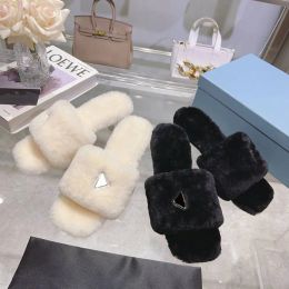 Classic designer soft padded napa plush slippers catumn winter platform cotton sandals triangle logo flatsole sandals women luxury designer high heels