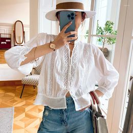 Women's Blouses Boho Hook Flower Hollow Blouse Shirt Elegant French White Lace Patchwork Summer Women Sheer Sexy Gypsy Lady Top Shirts