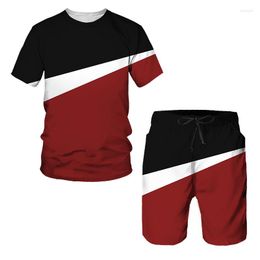 Men's Tracksuits Summer Men's Sportswear Sets Patchwork Colour O-Neck Retro Fashion T-Shirt And Shorts Men Sports Suit T-Shirts