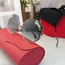 New Carti Hexagon Sunglasses Womens Designer Fashion Accessory Champagne Gold Mirror Inlaid Leopard Gold Polished Metal Glasses Frame female glass