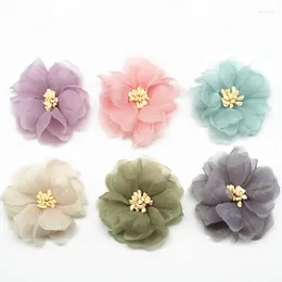 Decorative Flowers 10pcs Spring Korean Crystal Yarn Fabric Diy Handmade Hair Accessories Headdress Jewellery Head Flower